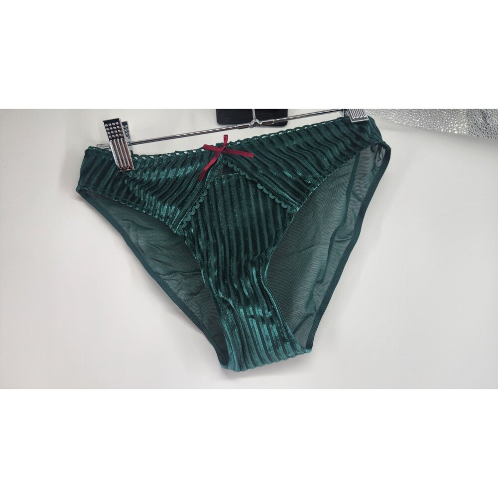Adore Me Womens XS Green Evie Thong Panty NWT Elastic Sheer Velvet